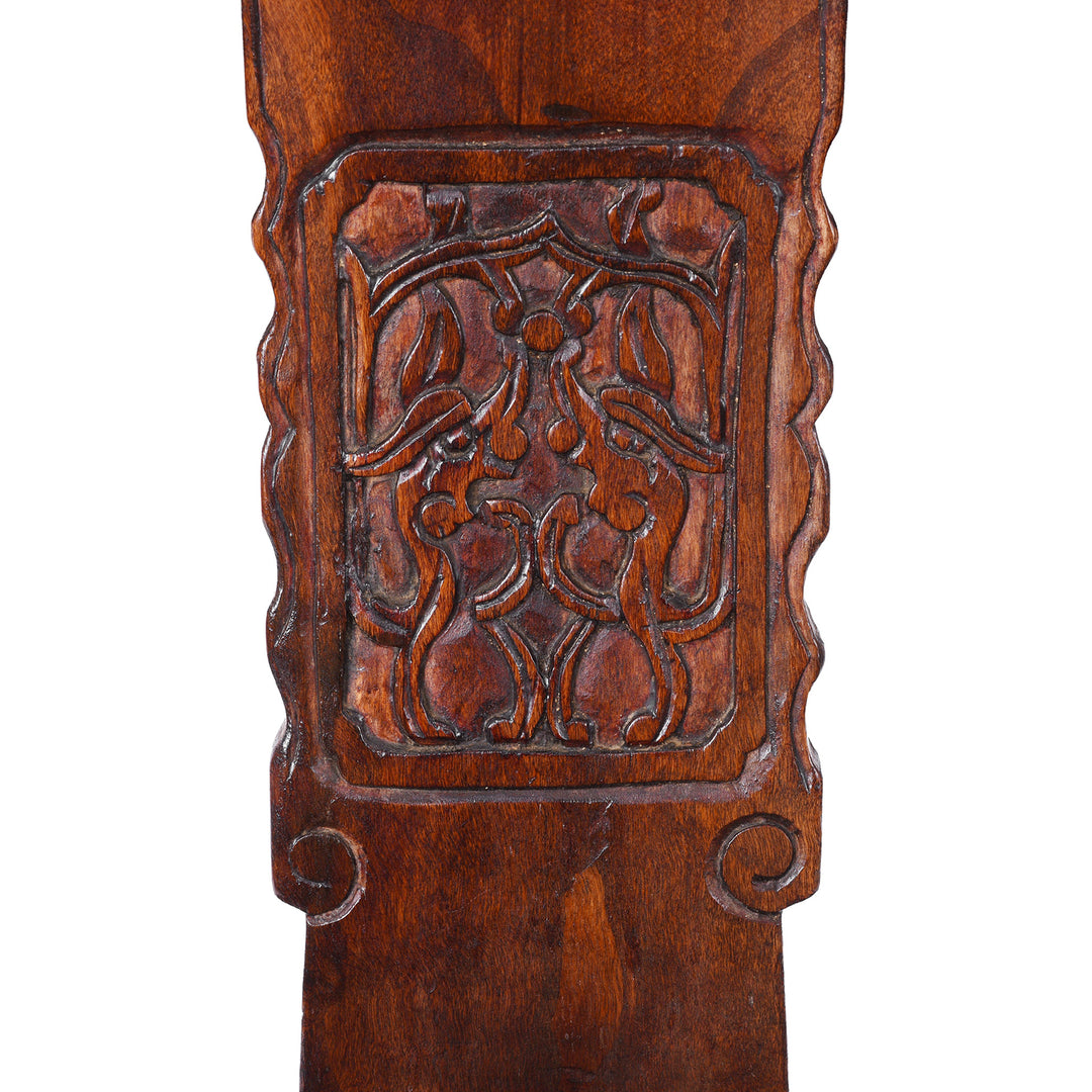 Carving Detail From Elm Officials Hat Chair Made From Reclaimed Wood  | Indigo Antiques