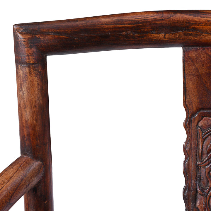 Corner Detail From Arm Rest Detail From Elm Officials Hat Chair Made From Reclaimed Wood | Indigo Antiques