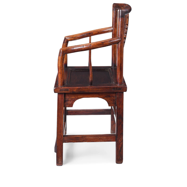 Side View Of Arm Rest Detail From Elm Officials Hat Chair Made From Reclaimed Wood | Indigo Antiques