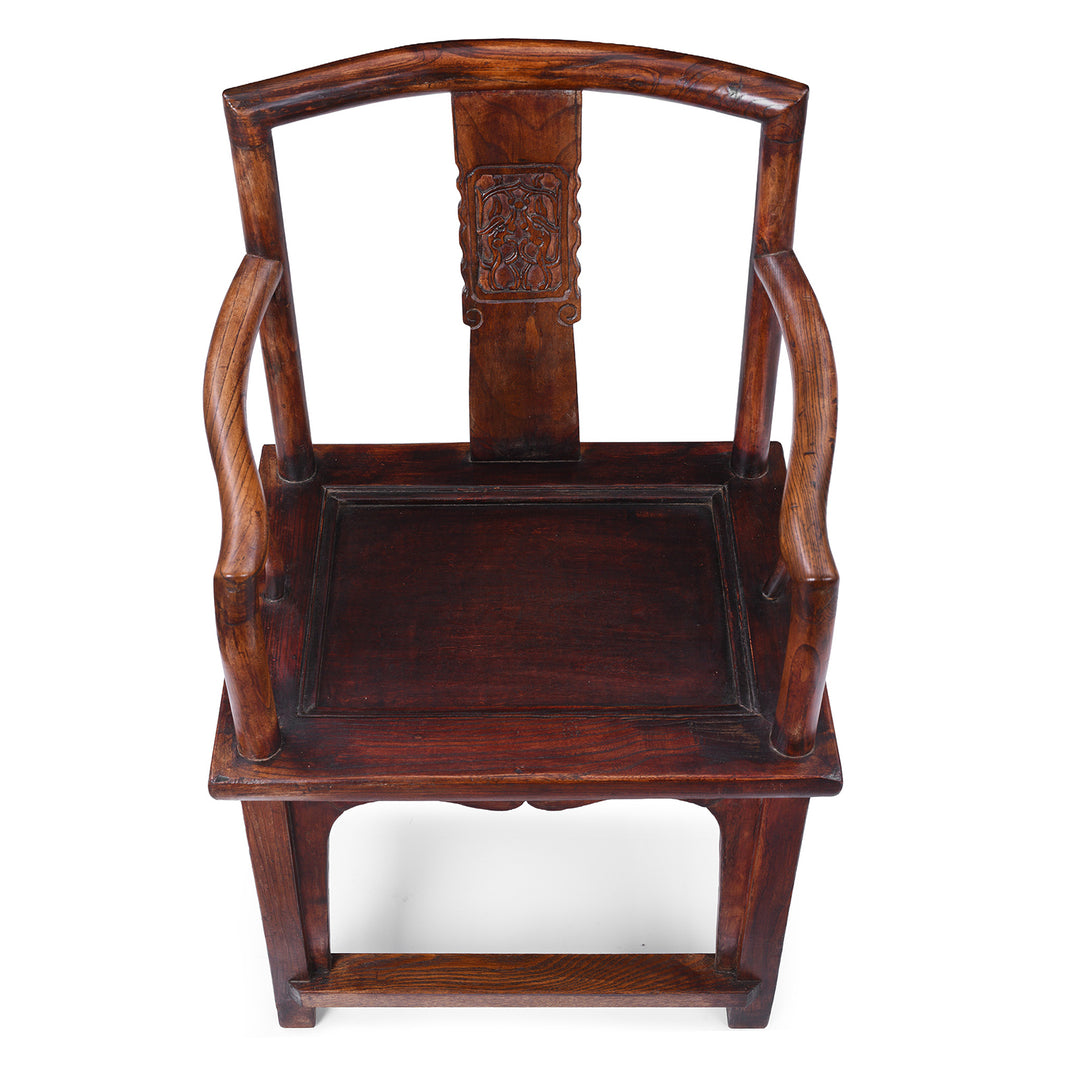 Top Down View Of Arm Rest Detail From Elm Officials Hat Chair Made From Reclaimed Wood | Indigo Antiques