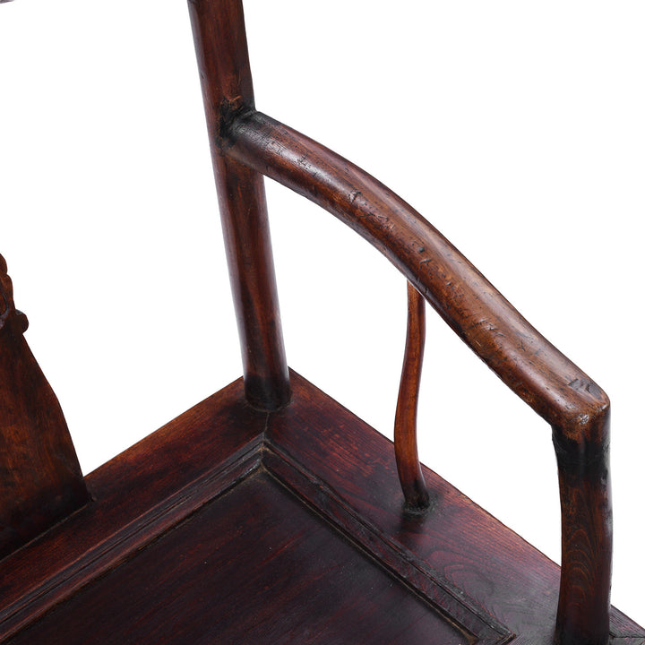 Arm Rest Detail From Angled VIew Of Elm Officials Hat Chair Made From Reclaimed Wood