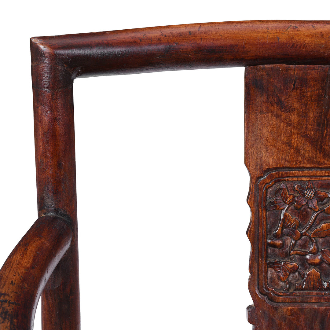 Corner Detail From Angled VIew Of Elm Officials Hat Chair Made From Reclaimed Wood