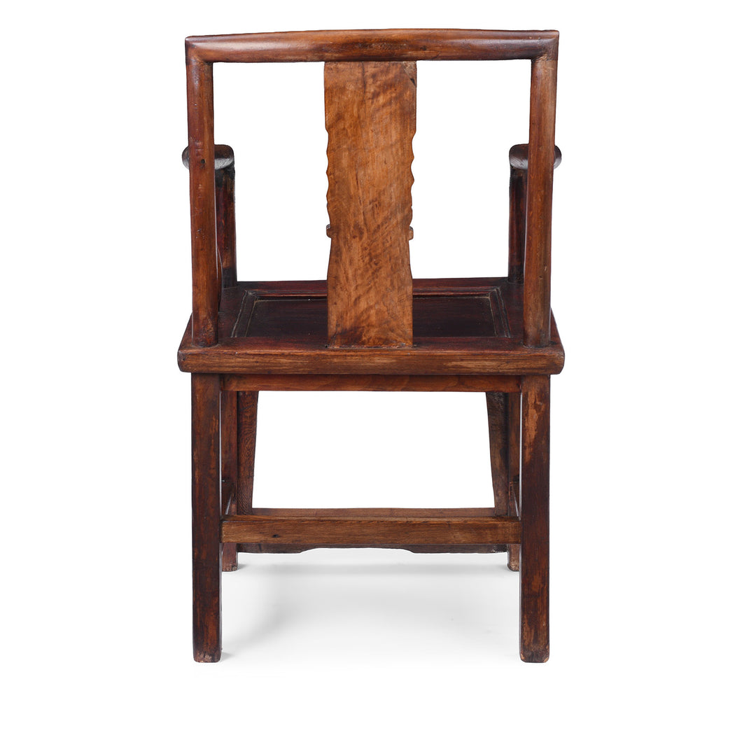 Back Of Angled VIew Of Elm Officials Hat Chair Made From Reclaimed Wood