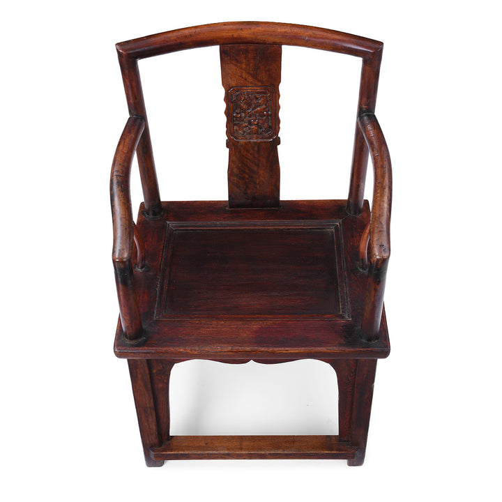 Top Down View Of Angled VIew Of Elm Officials Hat Chair Made From Reclaimed Wood