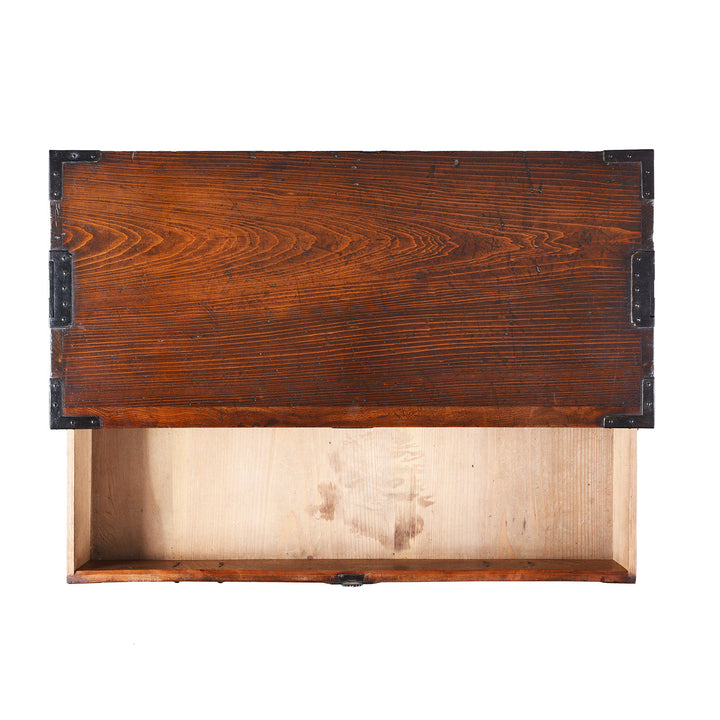 Top Down View Of Open Drawer From Antique Japanese Choba Dansu | Indigo Antiques