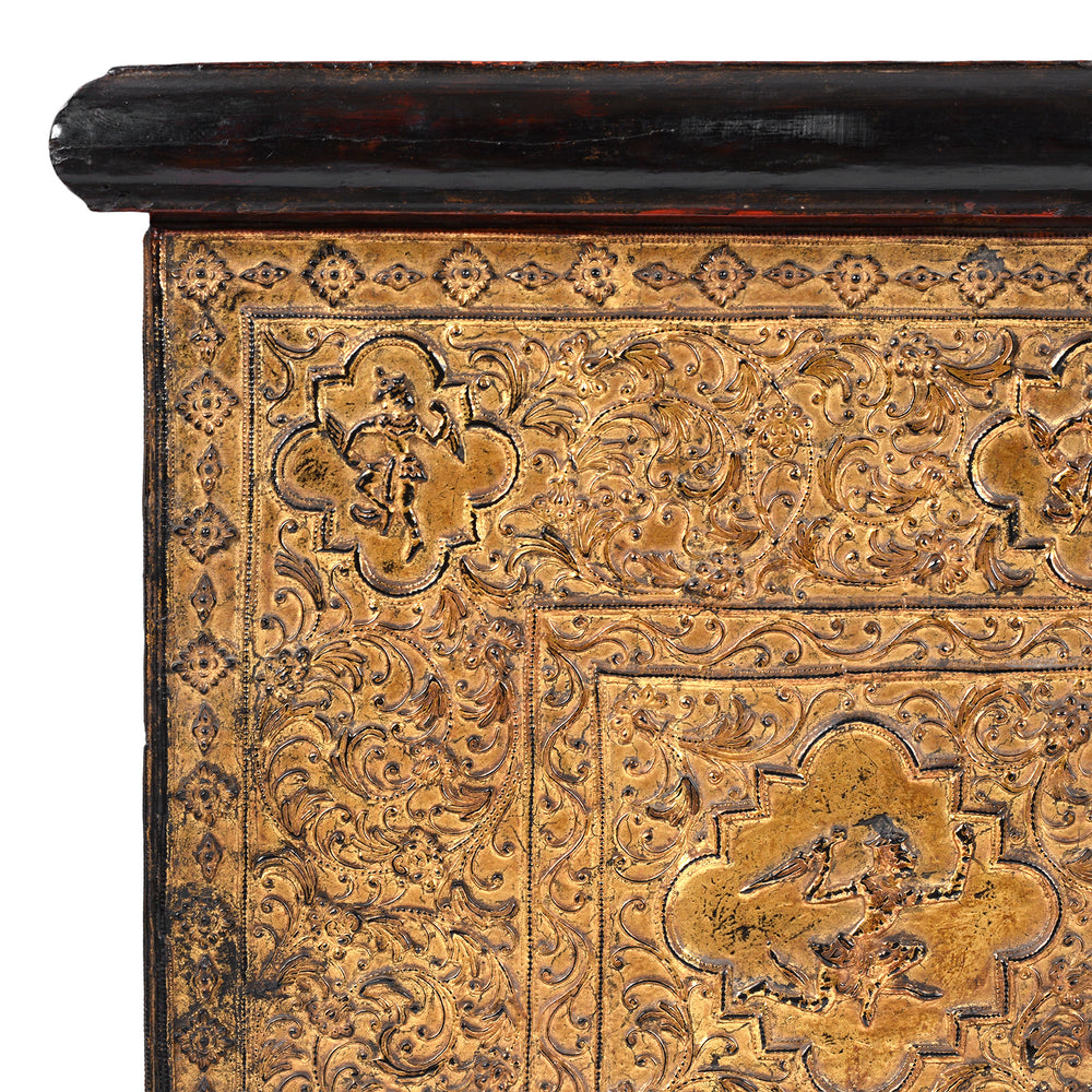 Corner detail Showing Gilt Work On Antique Gilt Burmese Sadaik Manuscript Chest