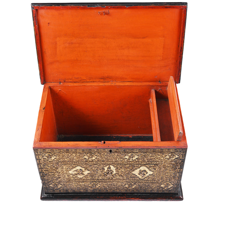 Interior Of Antique Gilt Burmese Sadaik Manuscript Chest