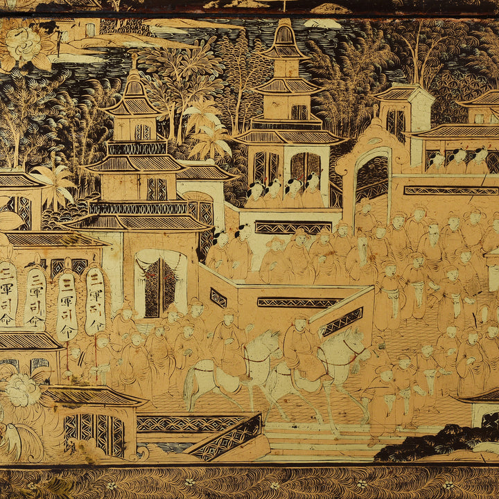 Artwork Detail From Antique Chinese Export Black Lacquer Ice Box | Indigo Antiques