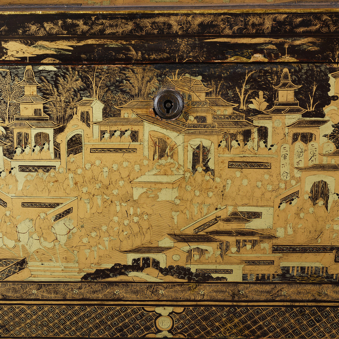 Artwork Detail From Antique Chinese Export Black Lacquer Ice Box | Indigo Antiques
