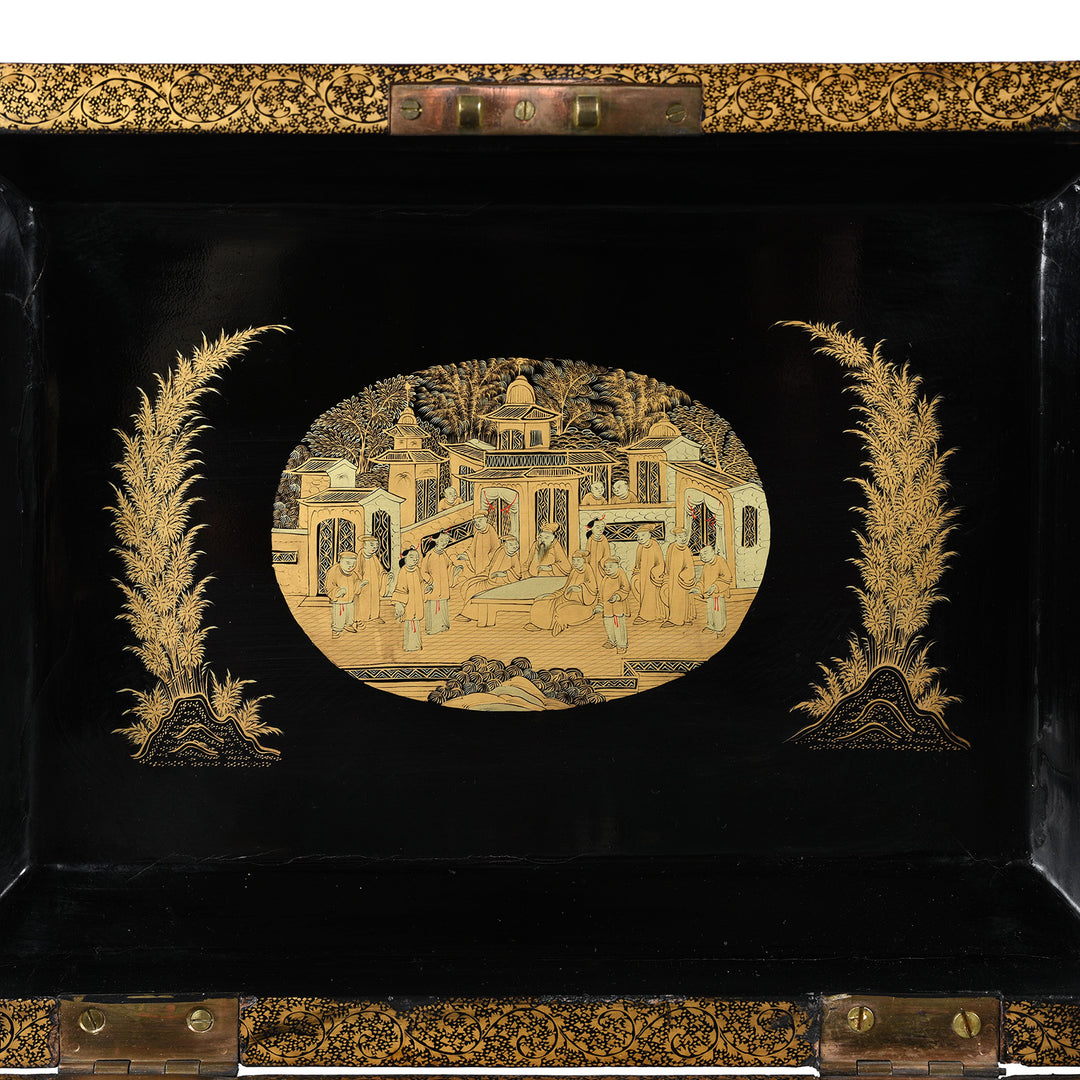 Interior Lid Detail From Antique Chinese Export Black Lacquer Ice Box | Indigo Antiques