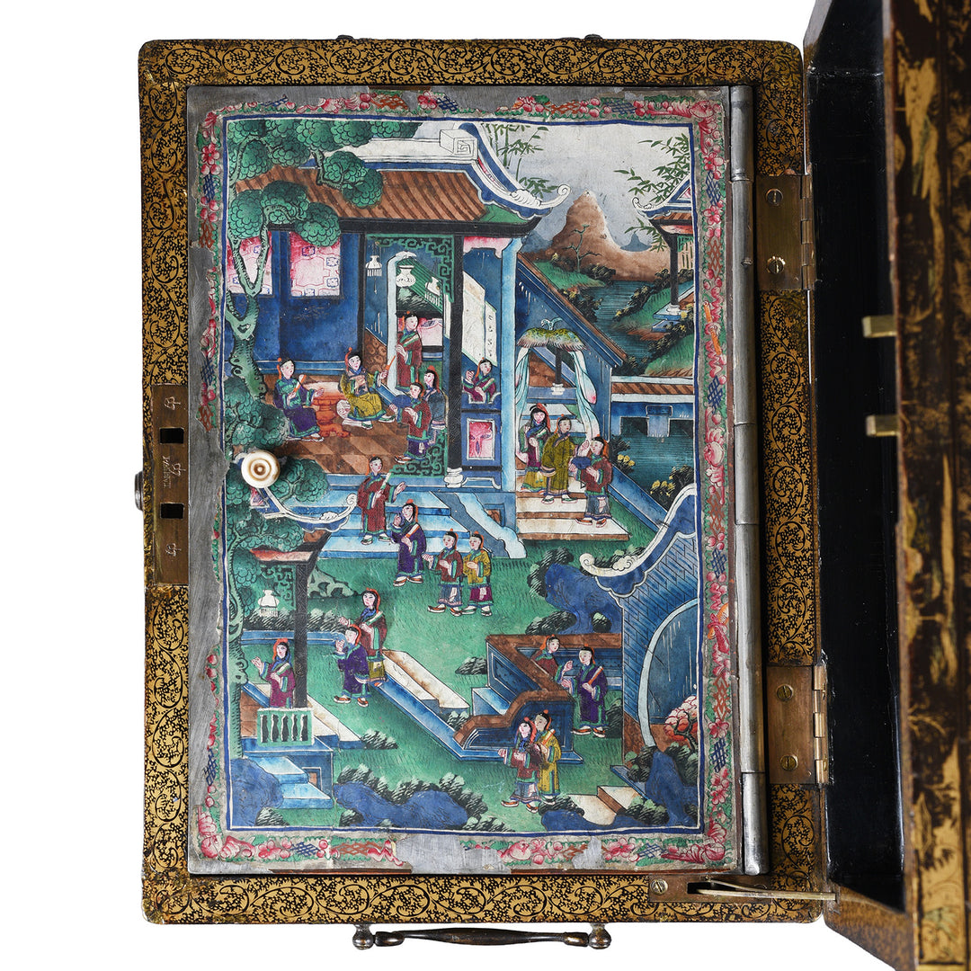 Interior Lid Detail From Antique Chinese Export Black Lacquer Ice Box | Indigo Antiques
