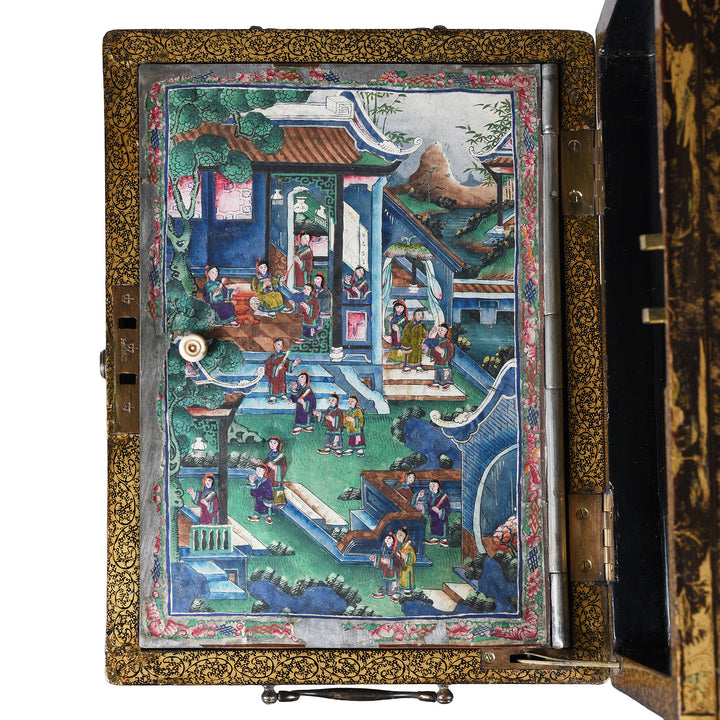 Interior Lid Detail From Antique Chinese Export Black Lacquer Ice Box | Indigo Antiques