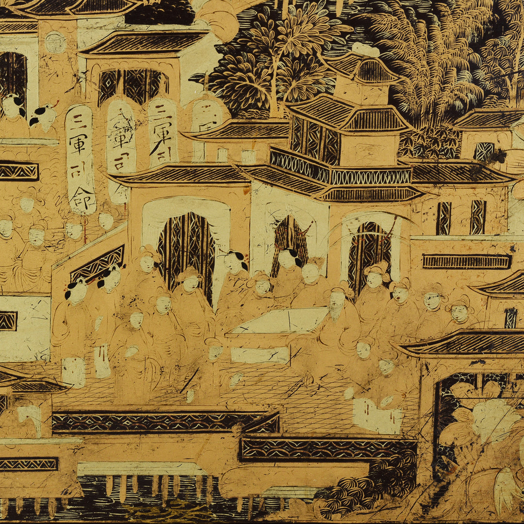 Artwork Detail From Antique Chinese Export Black Lacquer Ice Box | Indigo Antiques