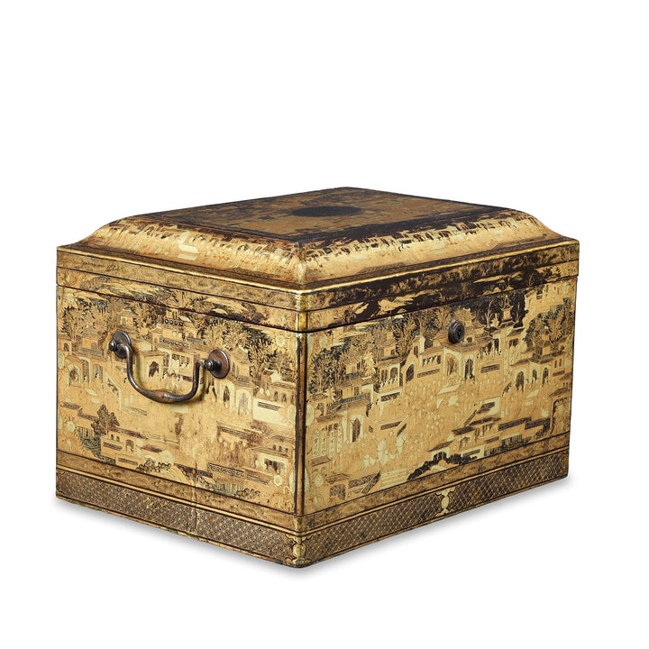 Angled View Of Antique Chinese Export Black Lacquer Ice Box | Indigo Antiques