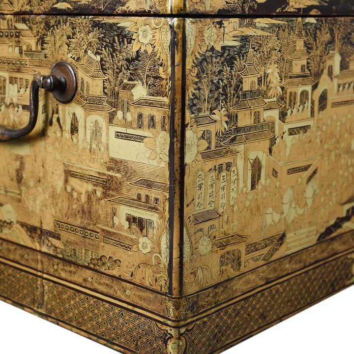 Artwork Detail From Antique Chinese Export Black Lacquer Ice Box | Indigo Antiques