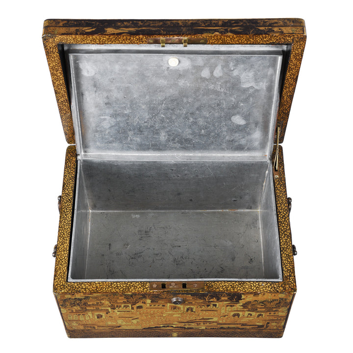 Interior Of Antique Chinese Export Black Lacquer Ice Box | Indigo Antiques