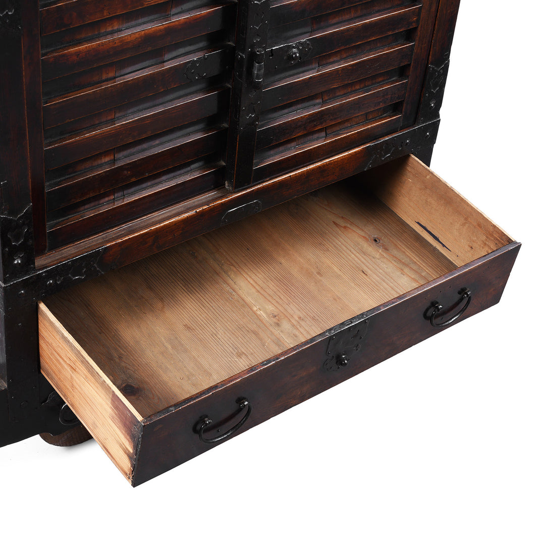 Open Drawer Detail From Antique Japanese Kuruma Dansu | Indigo Antiques