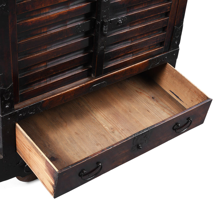 Open Drawer Detail From Antique Japanese Kuruma Dansu | Indigo Antiques
