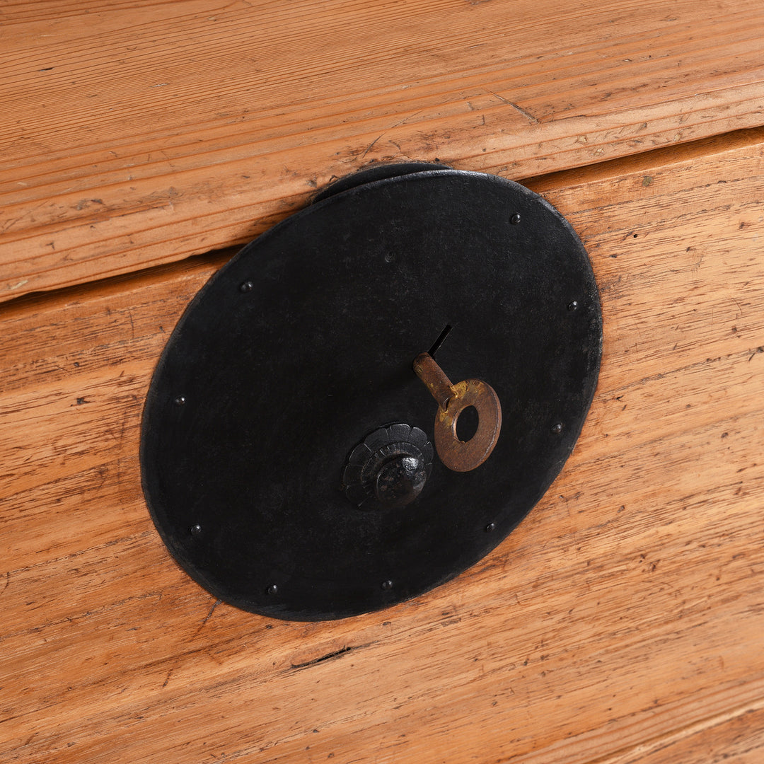 Lock Plate And Key Detail From Meiji Period Japanese Kasane Dansu Chest from Tokyo/Kanto €“ Kiri Wood with Black Iron Hardware