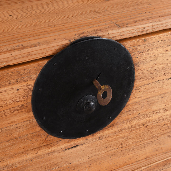 Lock Plate And Key Detail From Meiji Period Japanese Kasane Dansu Chest from Tokyo/Kanto €“ Kiri Wood with Black Iron Hardware