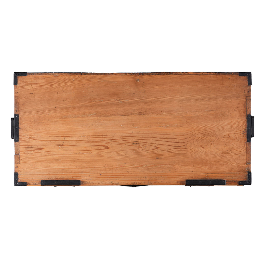 Top Down View Of Meiji Period Japanese Kasane Dansu Chest from Tokyo/Kanto €“ Kiri Wood with Black Iron Hardware