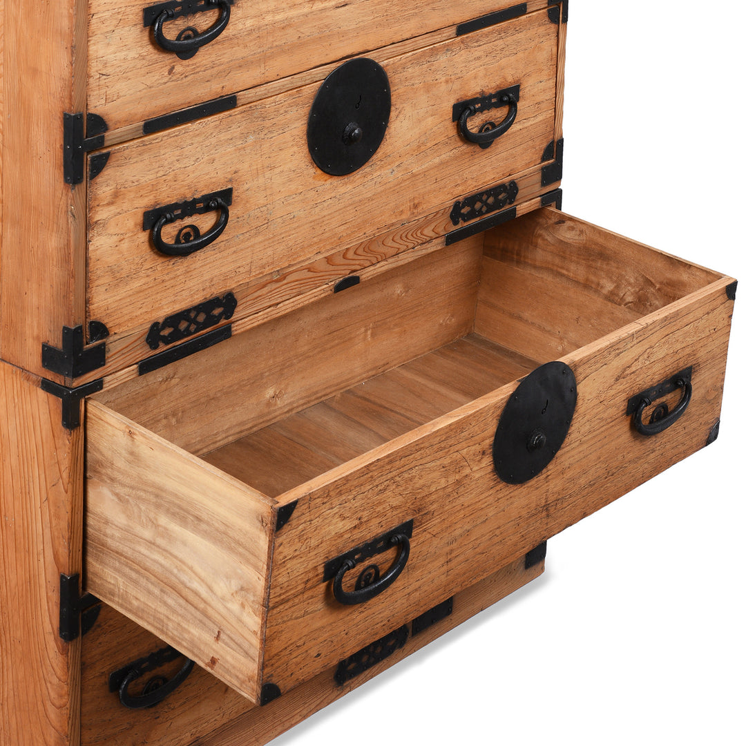 Drawer Detail From Meiji Period Japanese Kasane Dansu Chest from Tokyo/Kanto €“ Kiri Wood with Black Iron Hardware