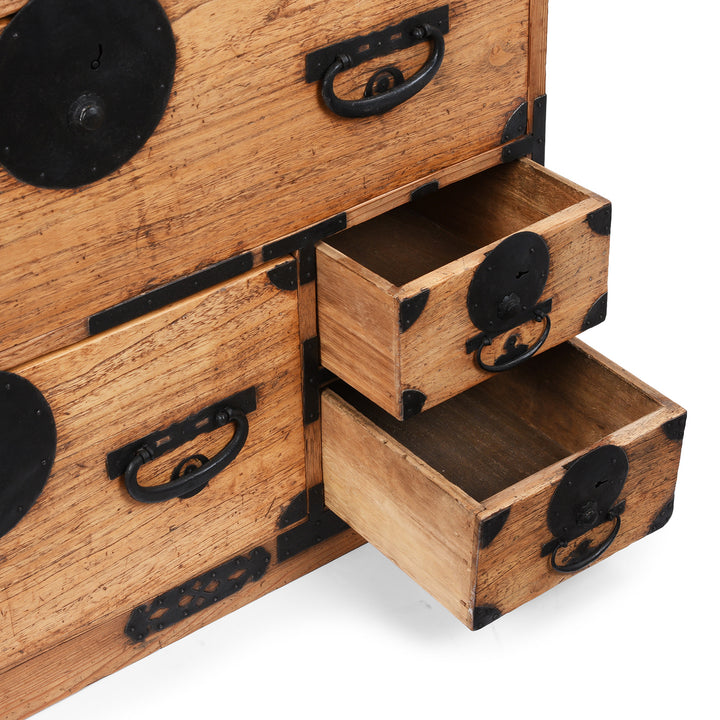 Small Derawers Detail From Meiji Period Japanese Kasane Dansu Chest from Tokyo/Kanto €“ Kiri Wood with Black Iron Hardware