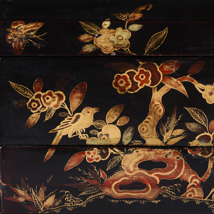 Artwork Detail From Antique Chinese Canton Export Black Lacquer Sewing Box | Indigo Antiques