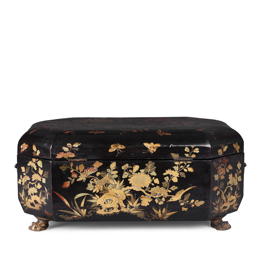 Back Of Antique Chinese Canton Export Black Lacquer Sewing Box | Indigo Antiques