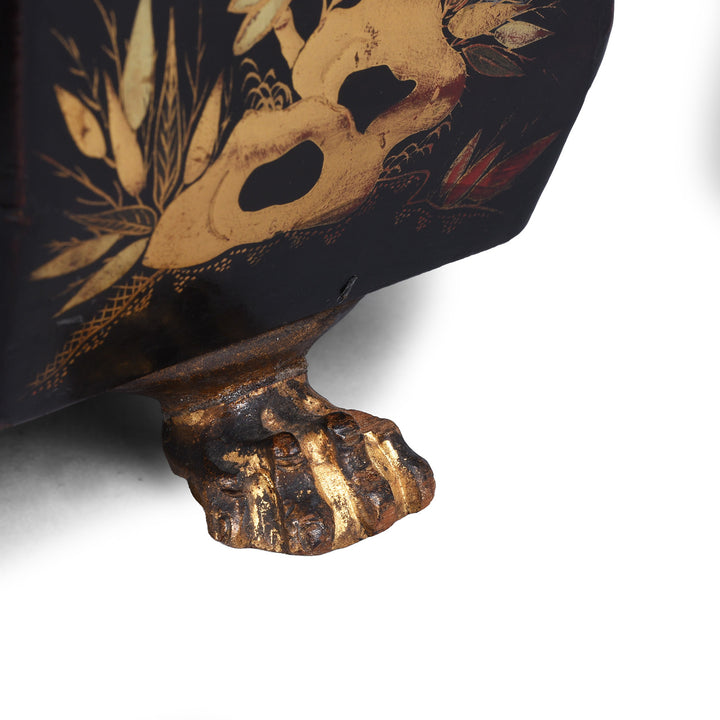 Paw Foot Detail From Antique Chinese Canton Export Black Lacquer Sewing Box | Indigo Antiques