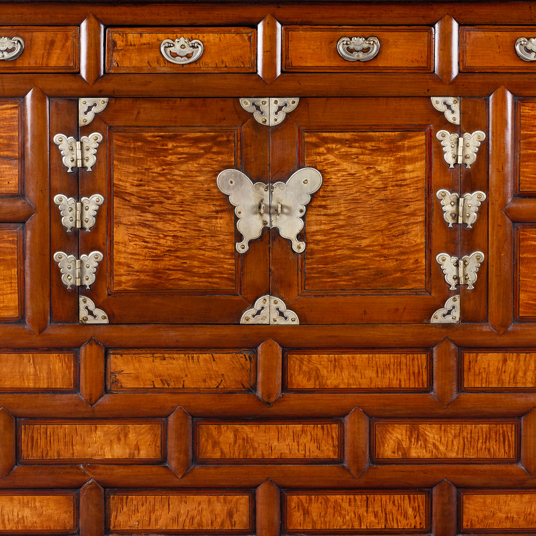Antique Korean Morijang cabinet with butterfly-shaped metal hardware