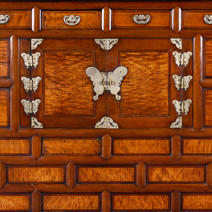 Antique Korean Morijang cabinet with butterfly-shaped metal hardware