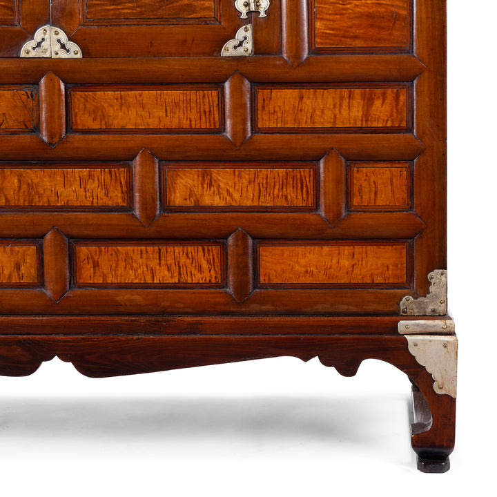 White metal detail of an antique Korean Morijang side cabinet base detail