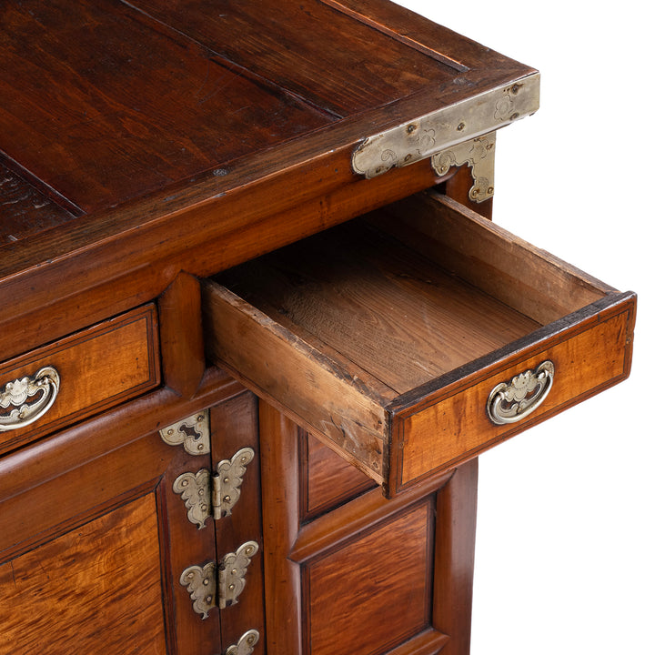 Drawer interior detail from an Antique Korean Morijang Burr Maple Side Cabinet - Ca 1920
