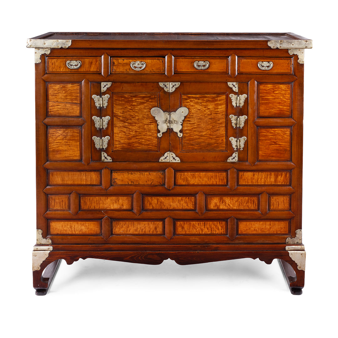 Antique Korean Morijang Burr Maple Side Cabinet - Ca 1920