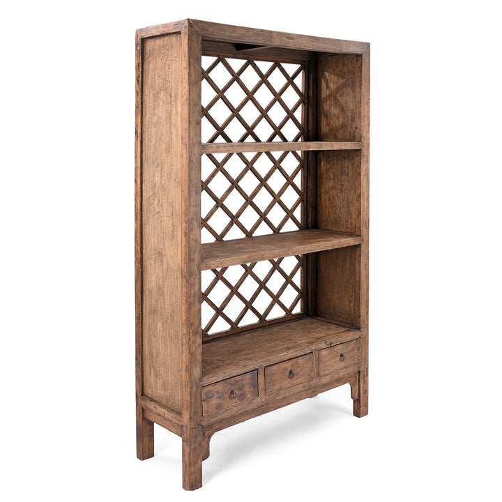 Angled VIew Of Bookshelf Made From Reclaimed Pine | Indigo Antiques