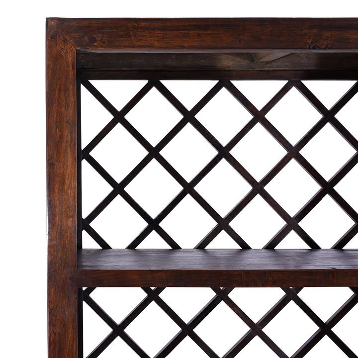 Corner Detail From Dark Finsih Bookshelf Made From Reclaimed Pine | Indigo Antiques