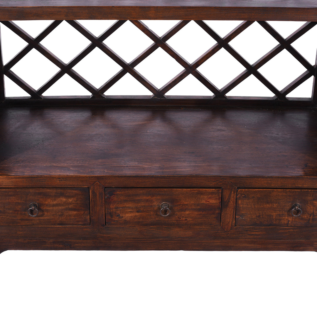 Detail From Dark Finsih Bookshelf Made From Reclaimed Pine | Indigo Antiques
