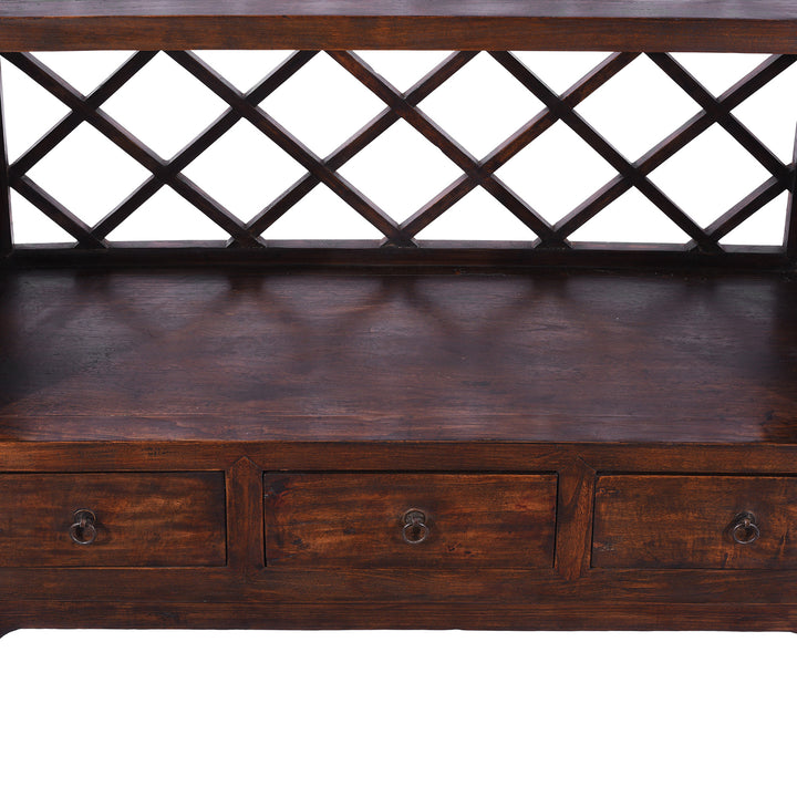 Detail From Dark Finsih Bookshelf Made From Reclaimed Pine | Indigo Antiques