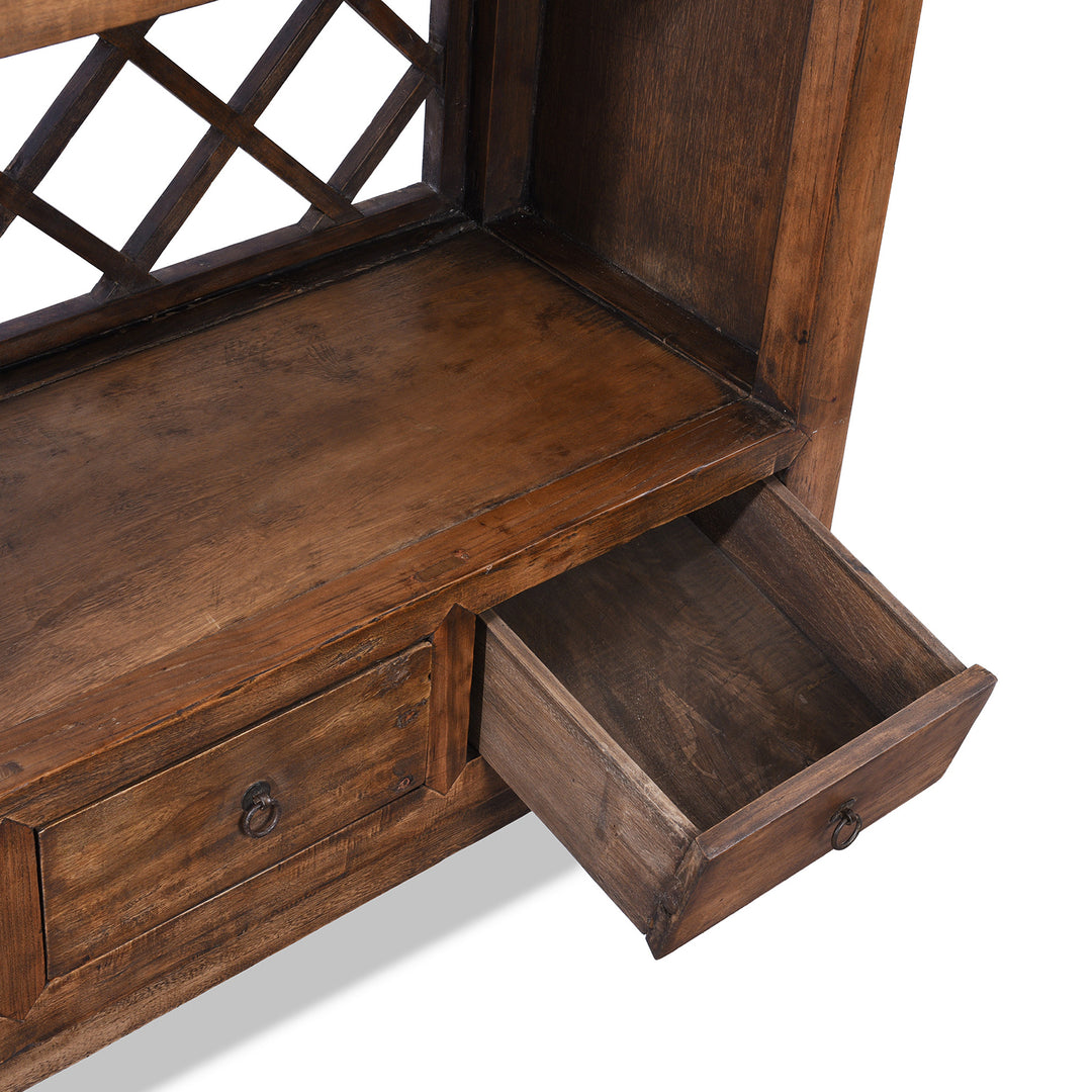 Drawer Detail From Light Finsih Bookshelf Made From Reclaimed Pine | Indigo Antiques
