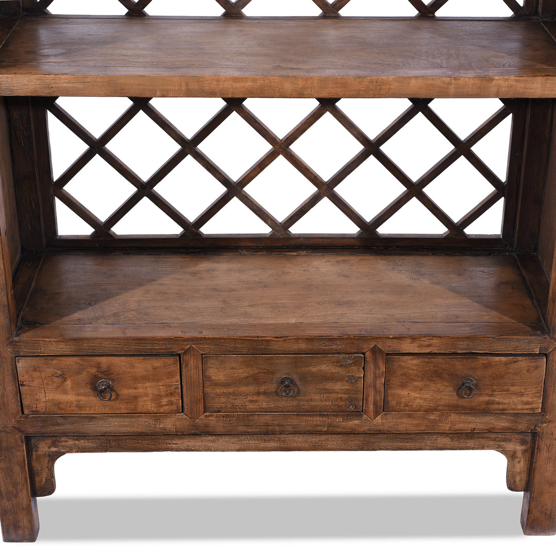 Detail From Light Finsih Bookshelf Made From Reclaimed Pine | Indigo Antiques
