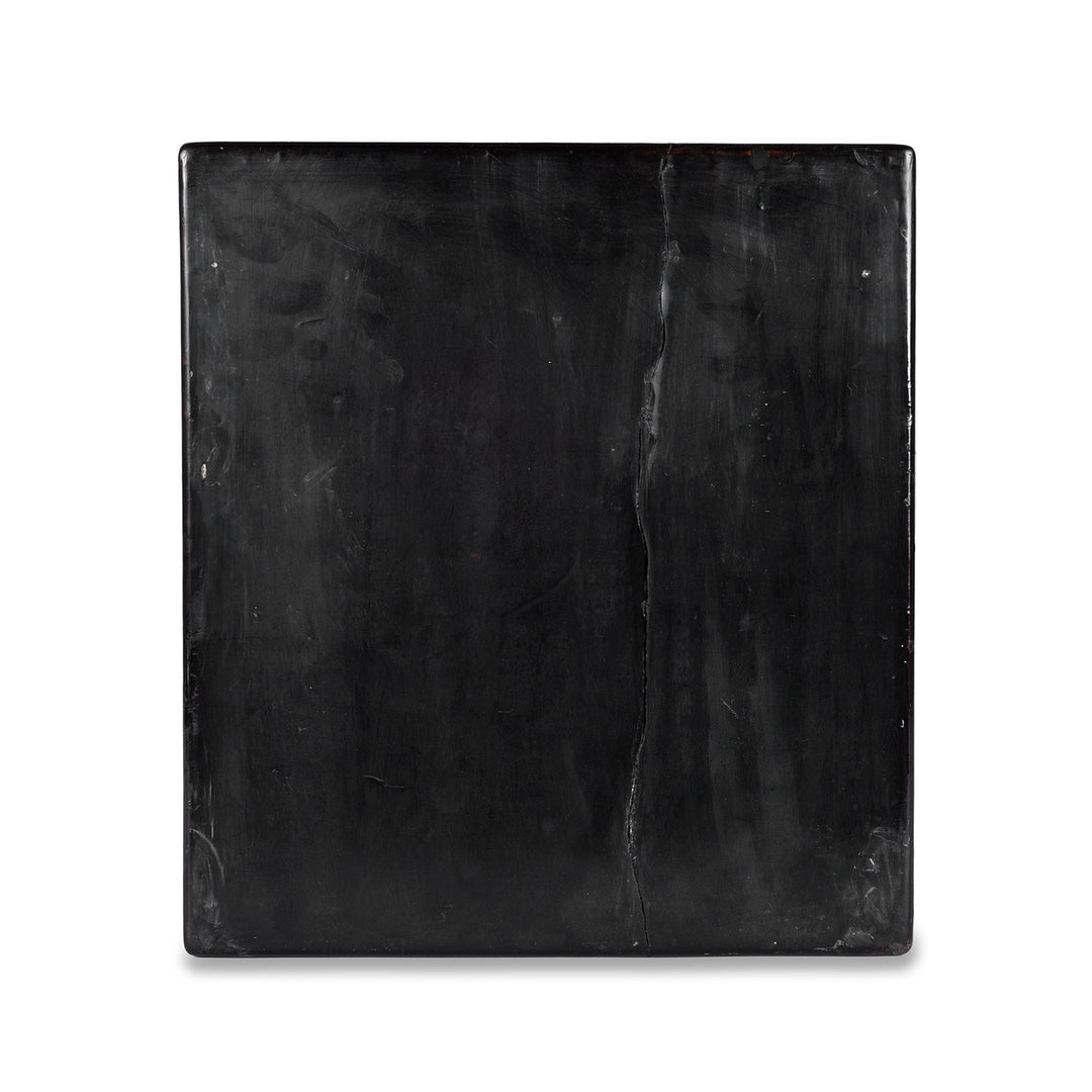 Back Of Gilt Black Lacquer Chinoiserie Table Cabinet With Ivory Handles And Painted Landscape Scenes