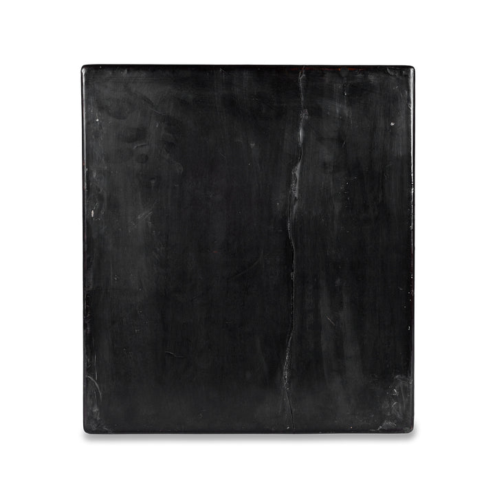 Back Of Gilt Black Lacquer Chinoiserie Table Cabinet With Ivory Handles And Painted Landscape Scenes