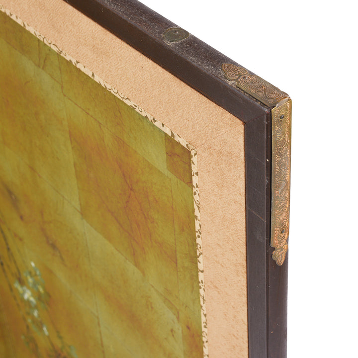 Depth Detail From Antique Japanese Four-Panel Rinpa Screen With Blossoming Tree Branch on Gold-Leaf Background