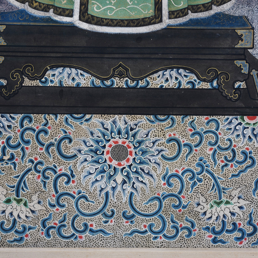 Carpet Detail From Framed Chinese Ink And Colour On Paper Painting Of A Manchurian Lady Seated In Elaborate Court Robes