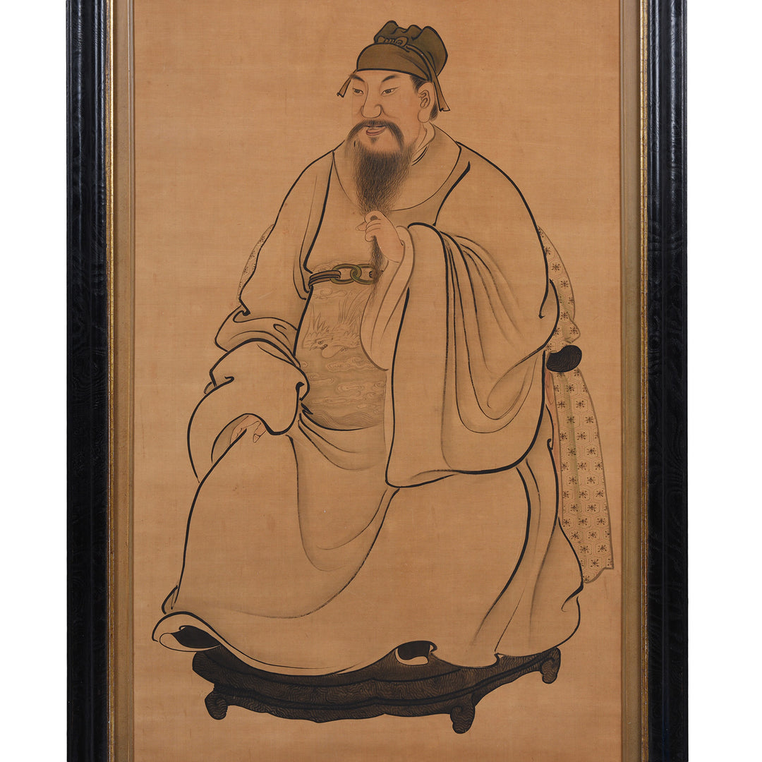 Official Detail From Framed Chinese Ink And Colour On Silk Painting Depicting A Male Court Official In Ceremonial Robes