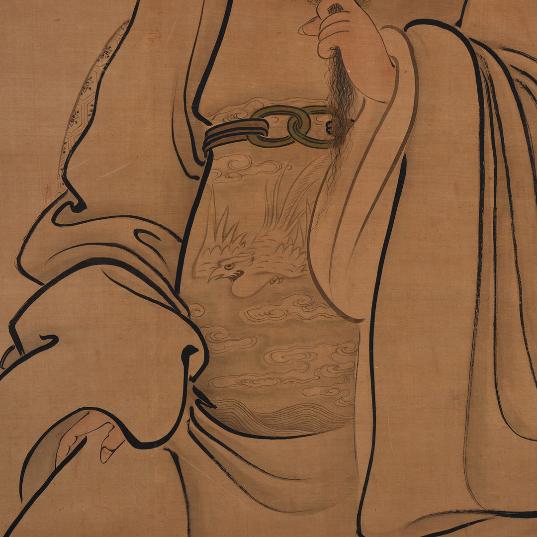 Detail From Framed Chinese Ink And Colour On Silk Painting Depicting A Male Court Official In Ceremonial Robes