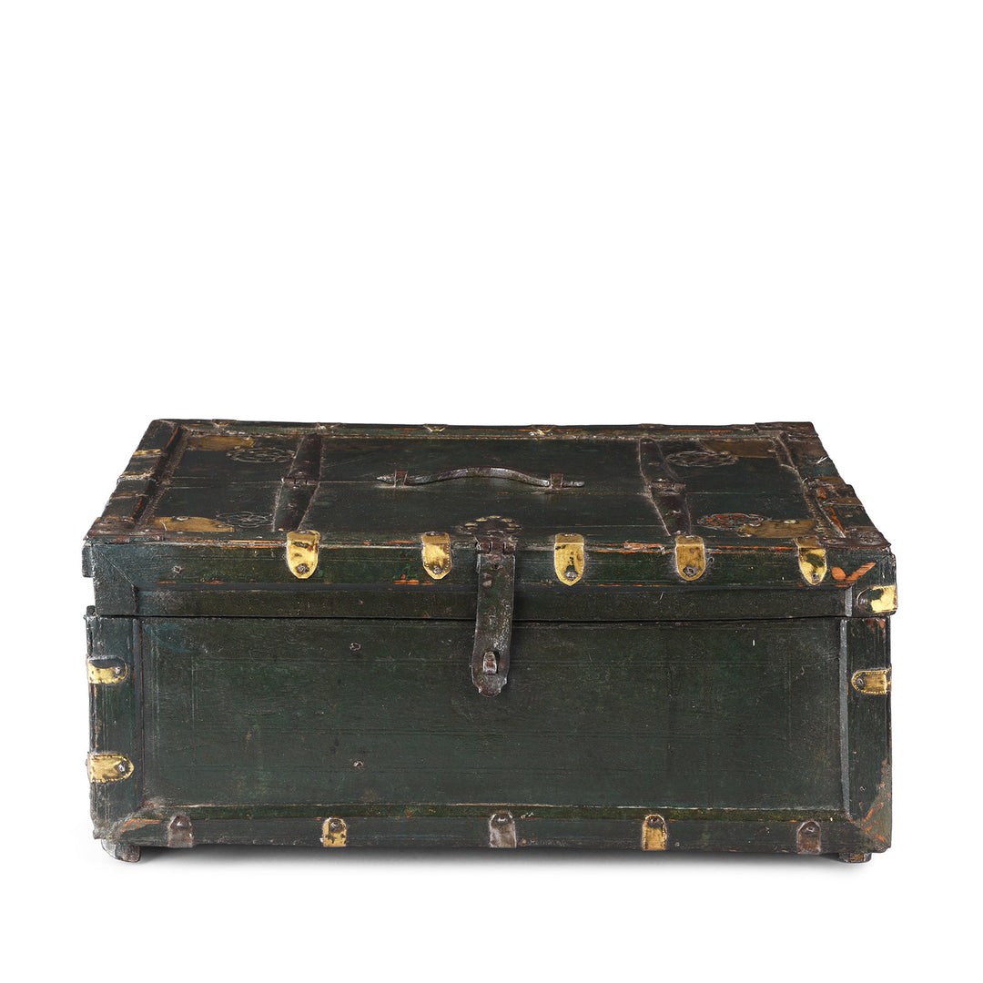 Antique Brass Bound Roheda Merchants Box From Bikaner  | Indigo Antiques