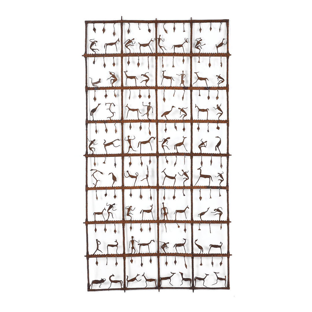 Mid 20th Century Bastar Iron Toran With Stylised Figures And Hanging Pendants For Wall Mounting Or Leaning Display | Indigo Antiques