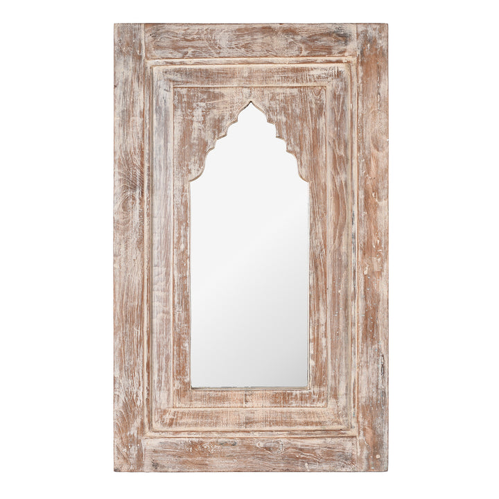 Mihrab Mirror Wall Art Made From Reclaimed Teak With Distressed White Finish | Indigo Antiques